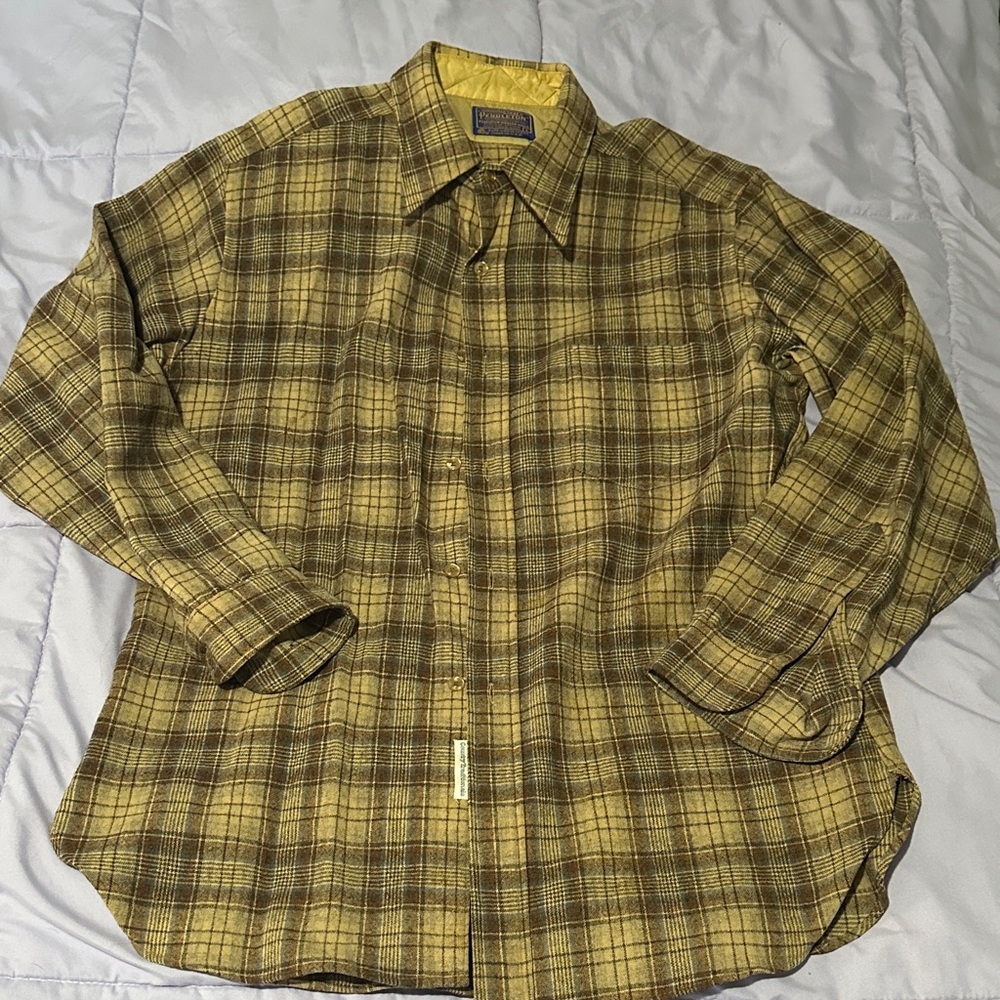 Pendleton Yellow and Brown Plaid Wool Shirt
